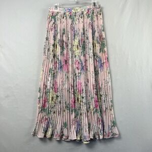 H&M Maxi Skirt Womens 6 Accordian Pleated Floral Pink Cottage core Fairy